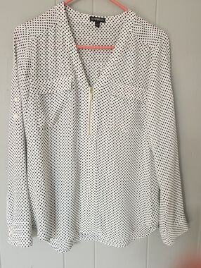 Express White Polka Dot Zip-Front Blouse